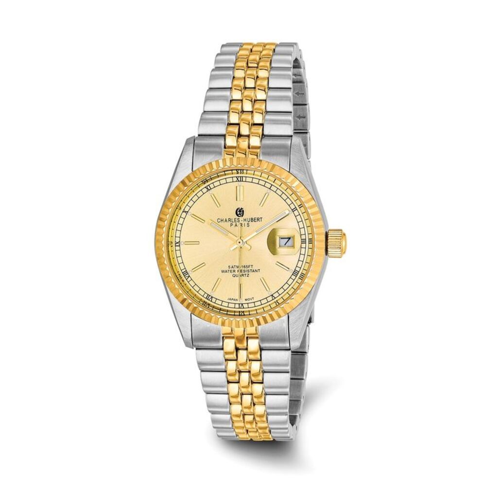 Charles Hubert Mens Two-Tone Gold-Tone Dial Round Analog Watch